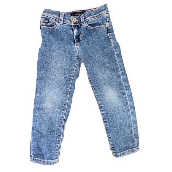 Lot Of 2 Girls Toddler 3T Denim Jeans Old Navy Floral Flare And Jordache Skinny - Picture 8 of 12